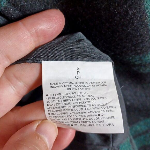 Old Navy Women’s Small Wool Blend Plaid Peacoat Green Black Double Breasted Coat - Picture 8 of 9